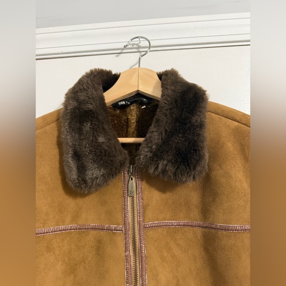 LADY HATHAWAY | Elegant Tan Teddy Jacket Faux Fur Trim Medium - Picture 5 of 11